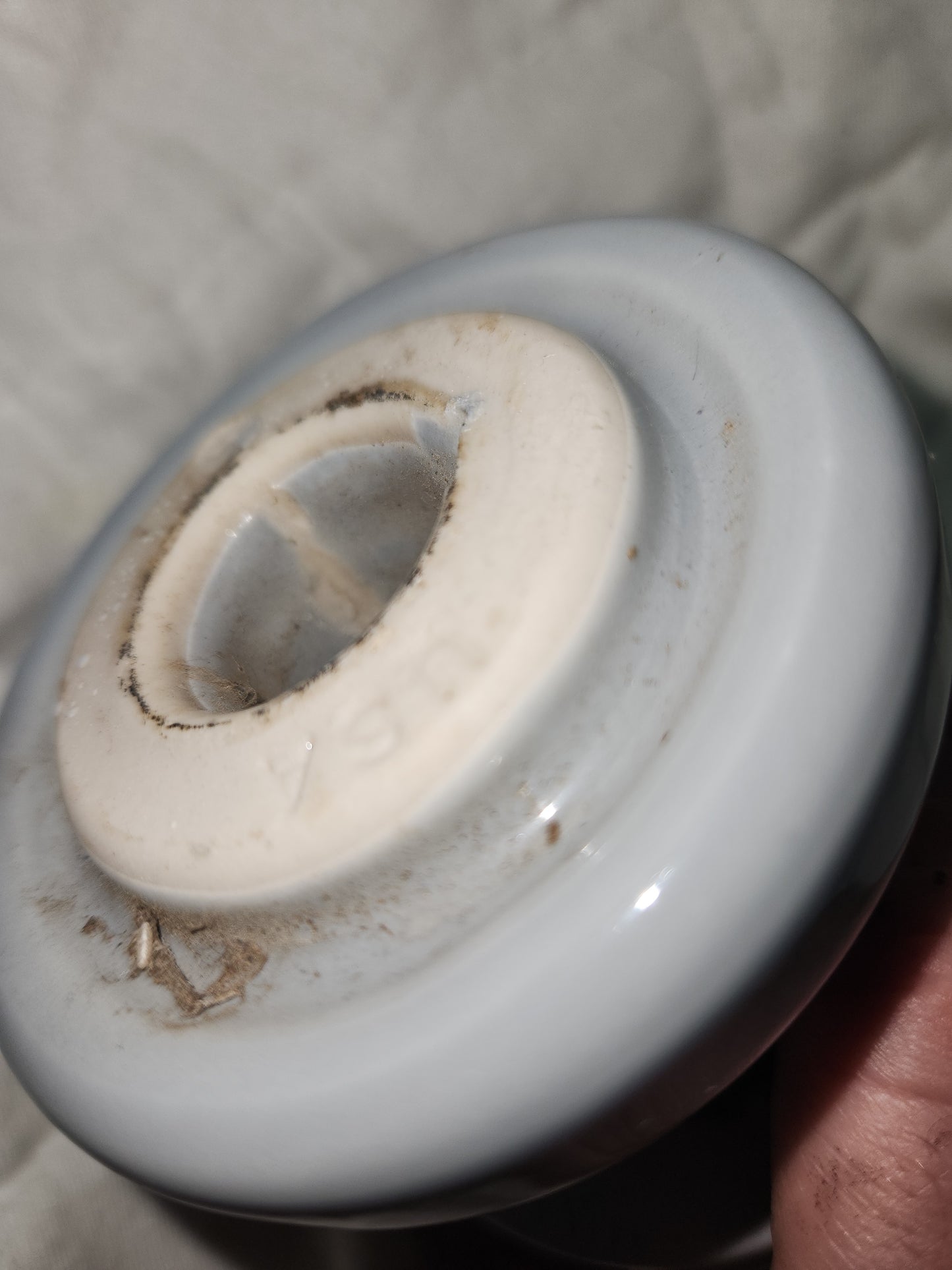 Vintage Electrical Telegraph Knob Tube Wire Insulator Grey Glazed Ceramic I345