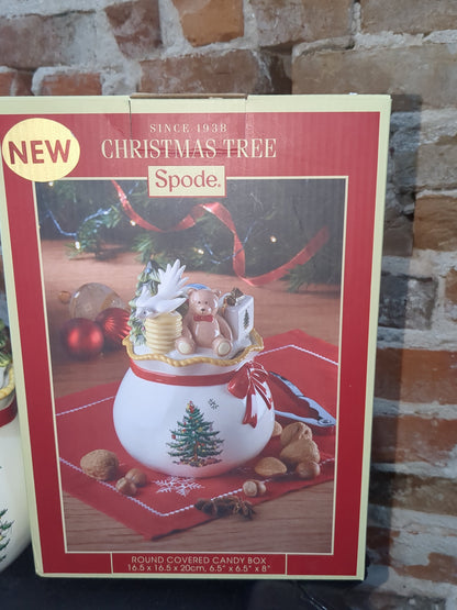Spode Christmas Tree Round Covered Candy Box, Made of Fine Earthenware, Gold sp65