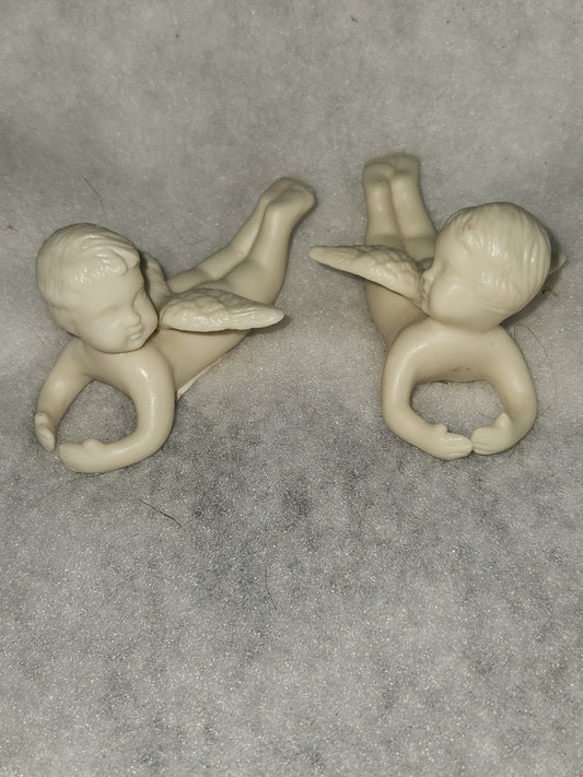 Vintage flying Cherubs Angels Fine Bisque Porcelain Candle Huggers China an69