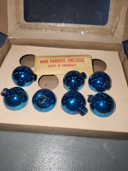 Vintage Shiny Brite Turqoise 1" Ornaments for Feather Tree PARTIAL BOX of 7. Unused bo70