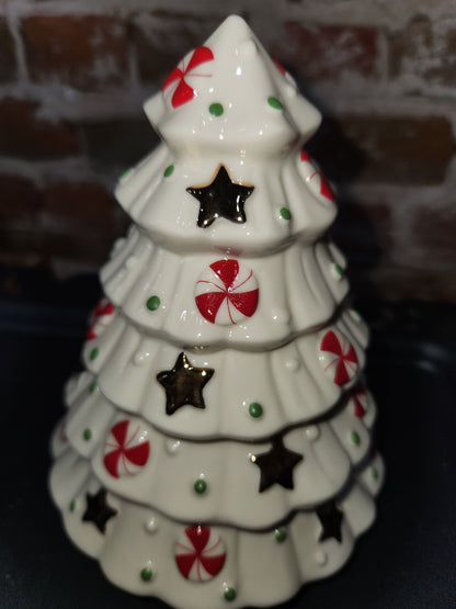 New in Box Lenox Holiday Tree Treat Jar Peppermint And Stars 7" len58