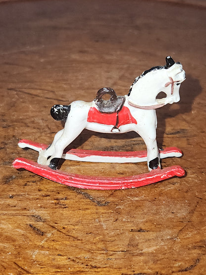 Vintage Cast Lead Tiny, White, Rocking Horse ornament or dollhouse min2