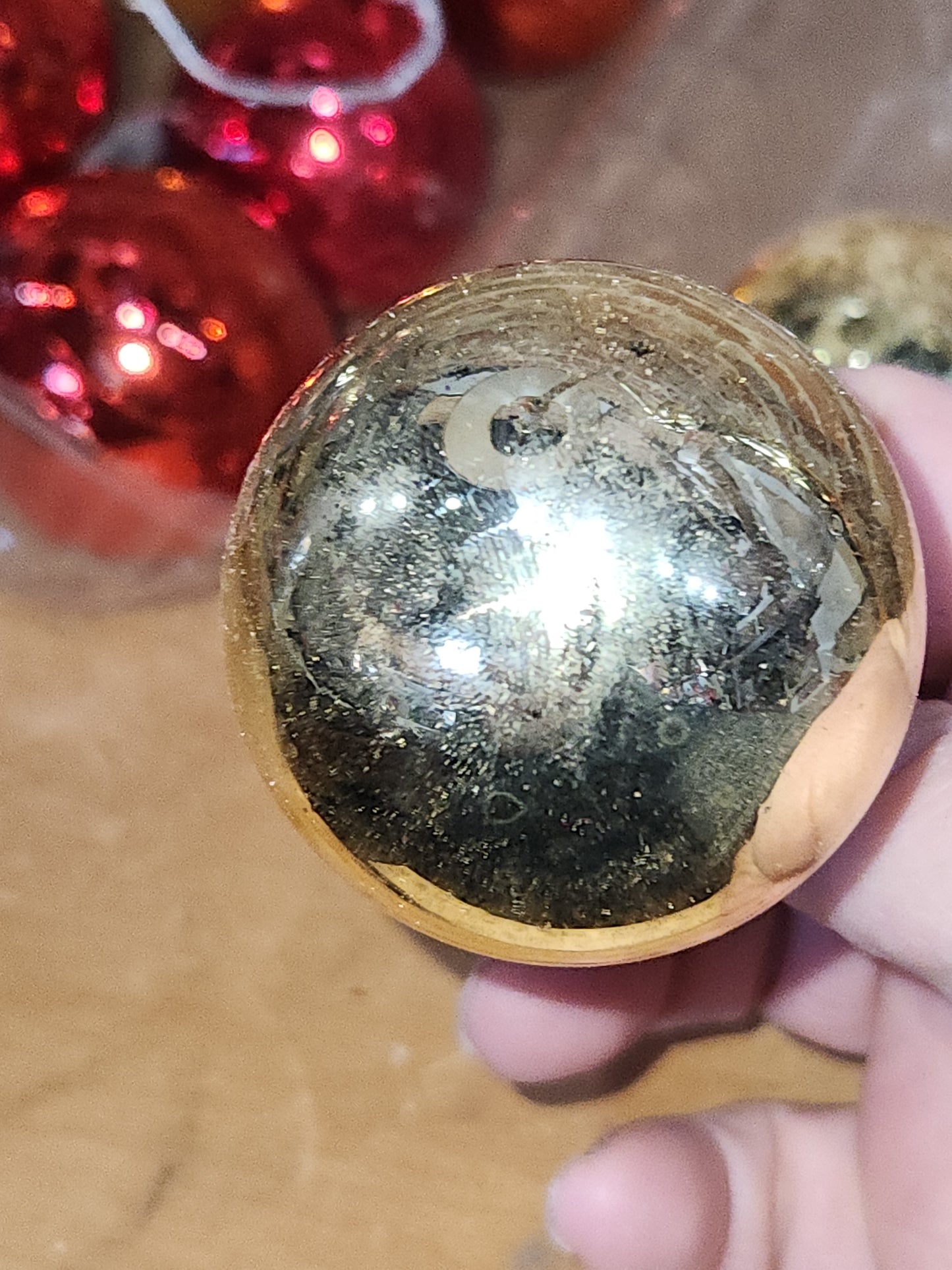 Vintage Mercury Glass Ball Ornament on Picks or Stems Red and Gold Nearly 2" Set of 7 mg5