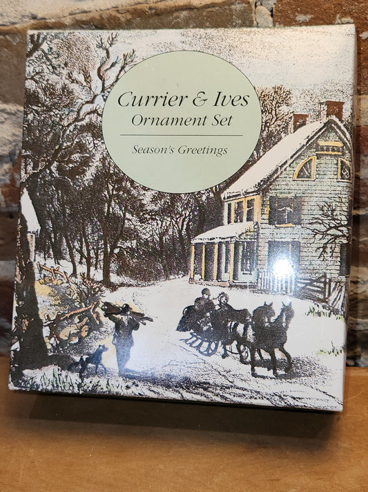 Vintage Currier & Ives Season's Greetings Christmas Bell Ornament Set of 6 bo03