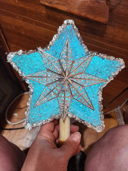 111 Vintage unique plastic star tree topper with reflector foil silver
