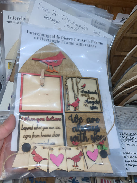 Cardinals and memorial kit for interchangeable arch or rectangle frame.