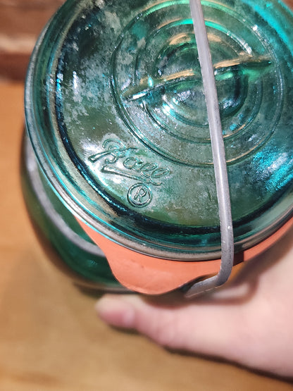 Vintage Ball Ideal Green Blue Teal Jar Bicentennial Eagle Wire Seal jar2