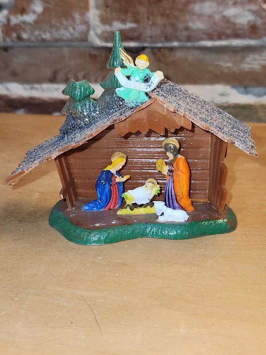 Vintage Plastic Celluloid Nativity Made in Hong Kong Mica n10