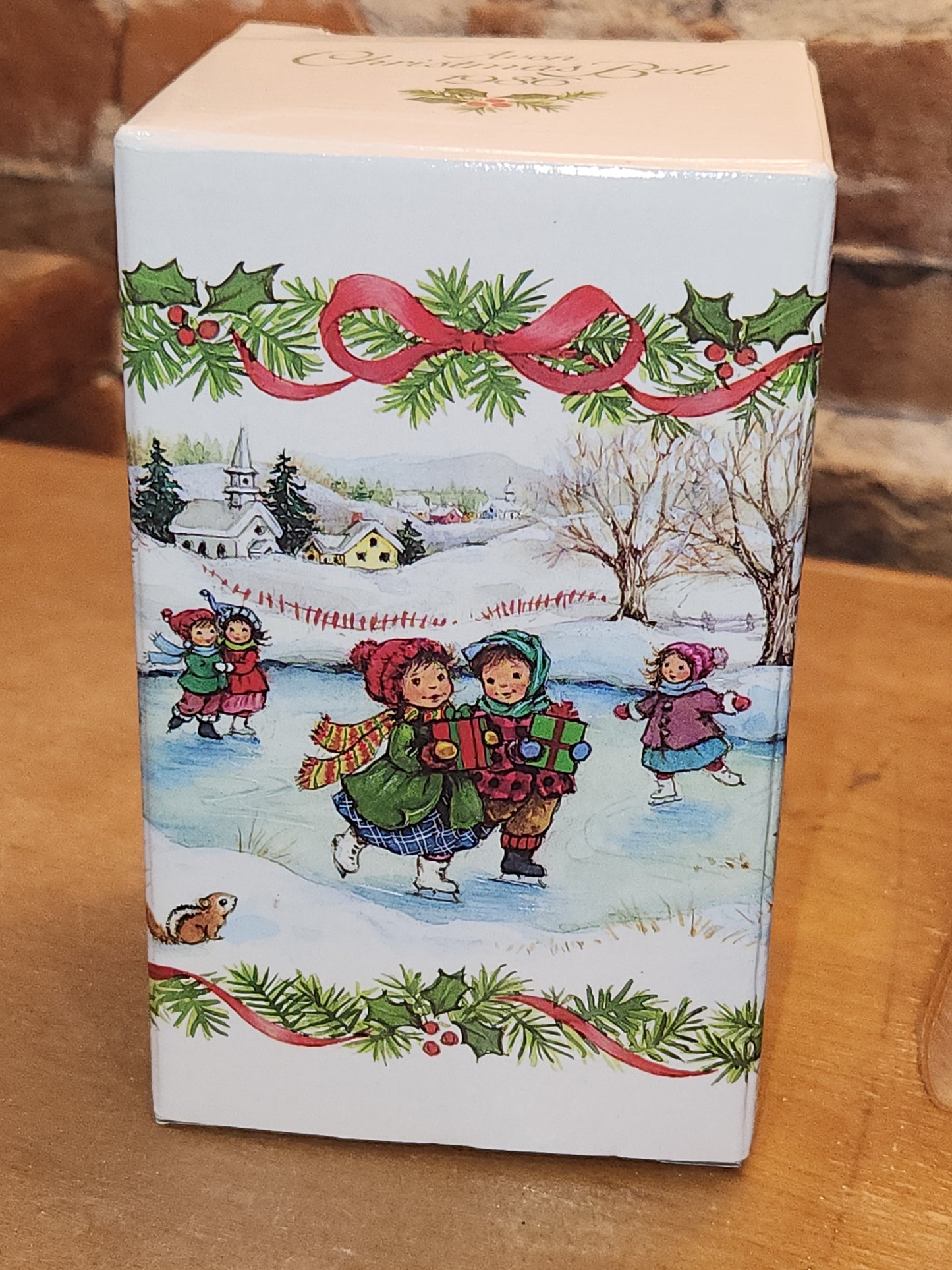 Vintage Avon Christmas Bell 1986 Porcelain Collectible Children Ice Skating