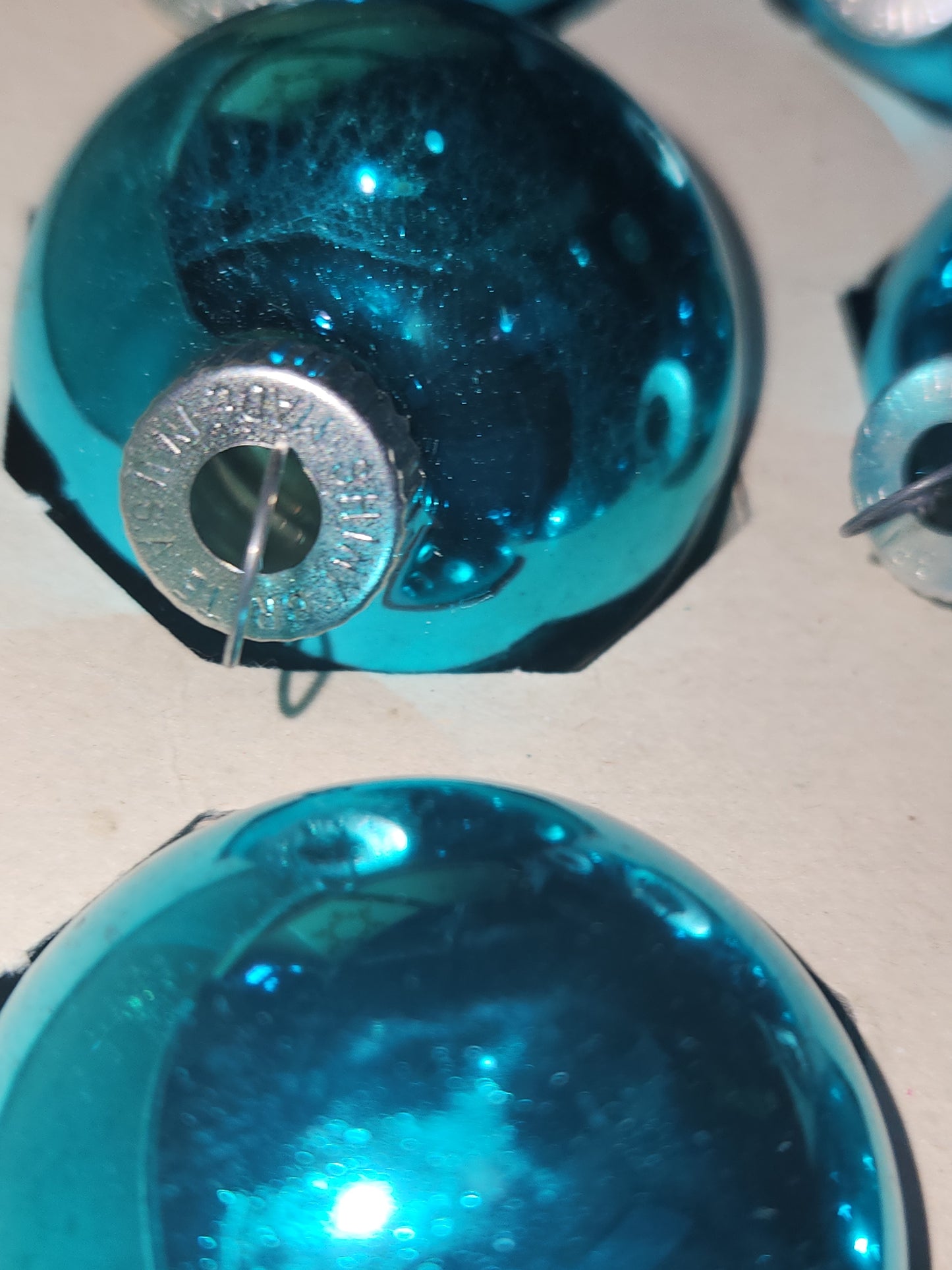 Box of vintage Shiny Brite turquoise blue ornament 1 1/2" Bo14