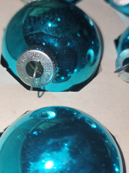 Box of vintage Shiny Brite turquoise blue ornament 1 1/2" Bo14