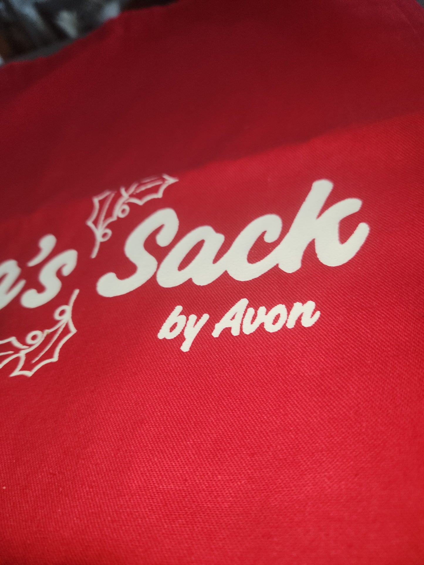 Vintage Christmas Avon Santa's Sack Gift Toy Bag Red Drawstring 19" x 14"  av12