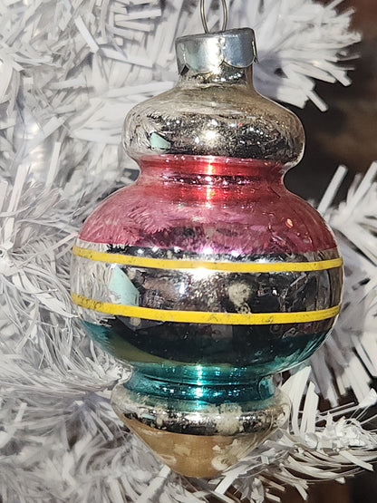 Vintage Premier Glass Christmas Ornament Lantern Silver Pink Teal Yellow vo24