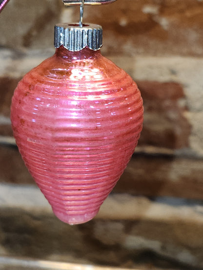 Vintage Shiny Brite Glass Chinese Lantern Ornament Hot Pink Christmas Ornament GLOWS o2