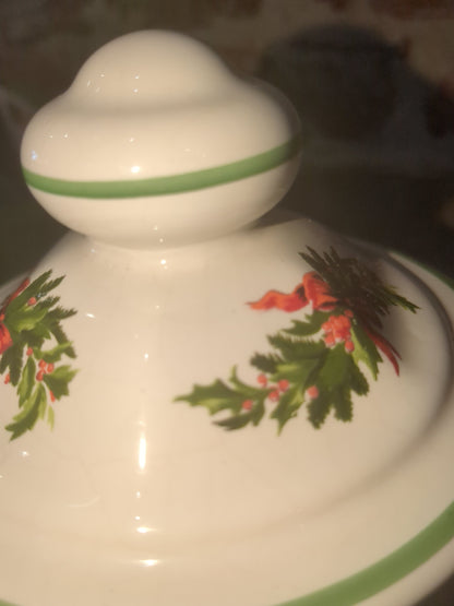 Pfaltzgraff Christmas Heritage Glass Storage Jar Square Canister with Lid USA pfa12