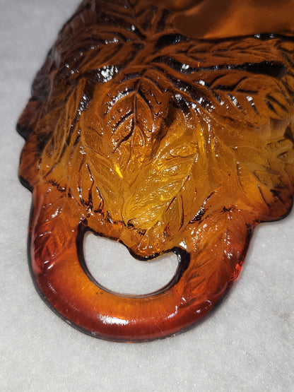 Vintage Oblong Amber Glass Pear & Leaves Serving Dish