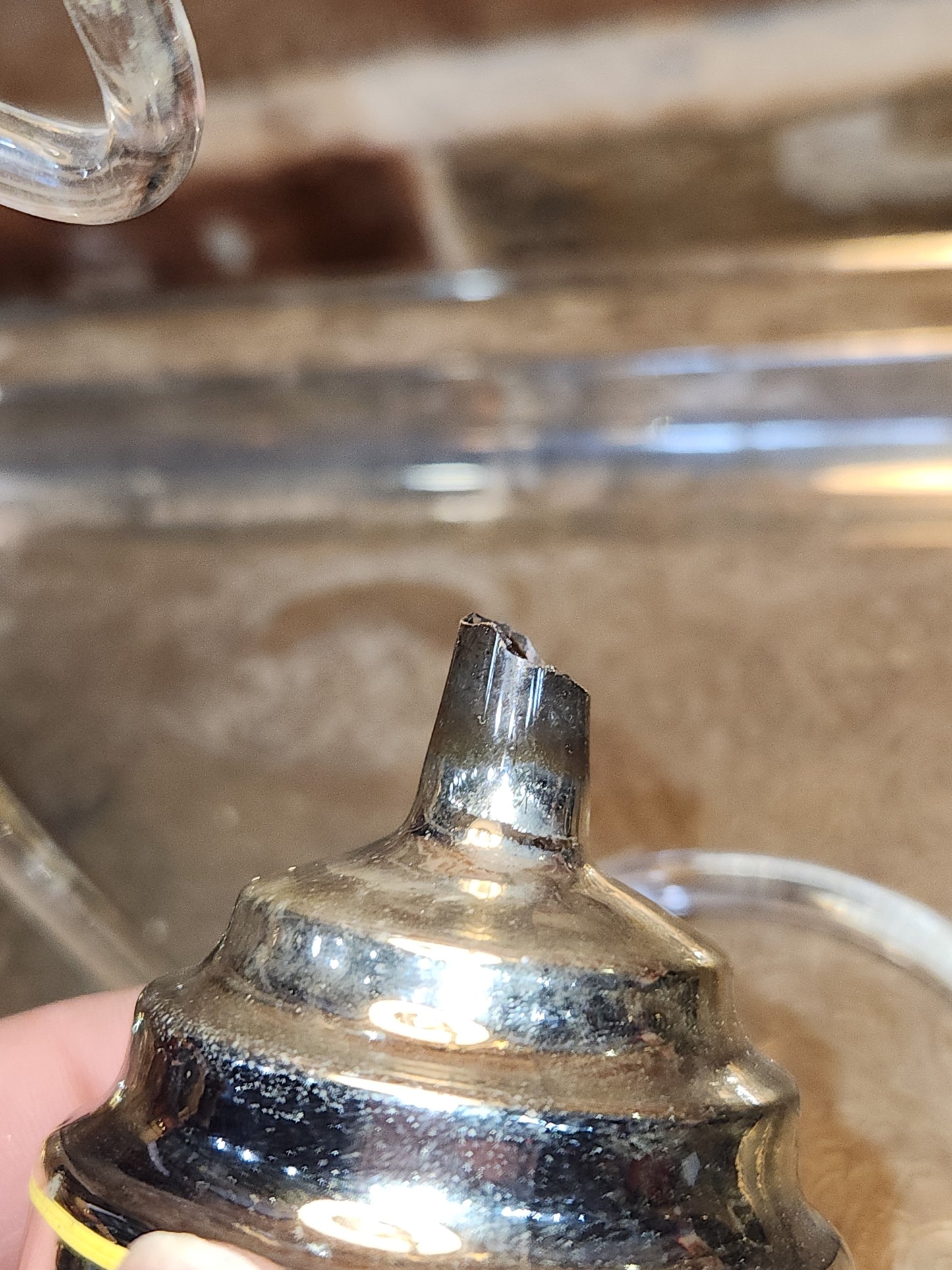 Vintage Glass Wine Keg or Satellite Flat-Bottom Ornament Blue, Yellow, Pink Likely Shiny Brite Made In USofA AS IS O3