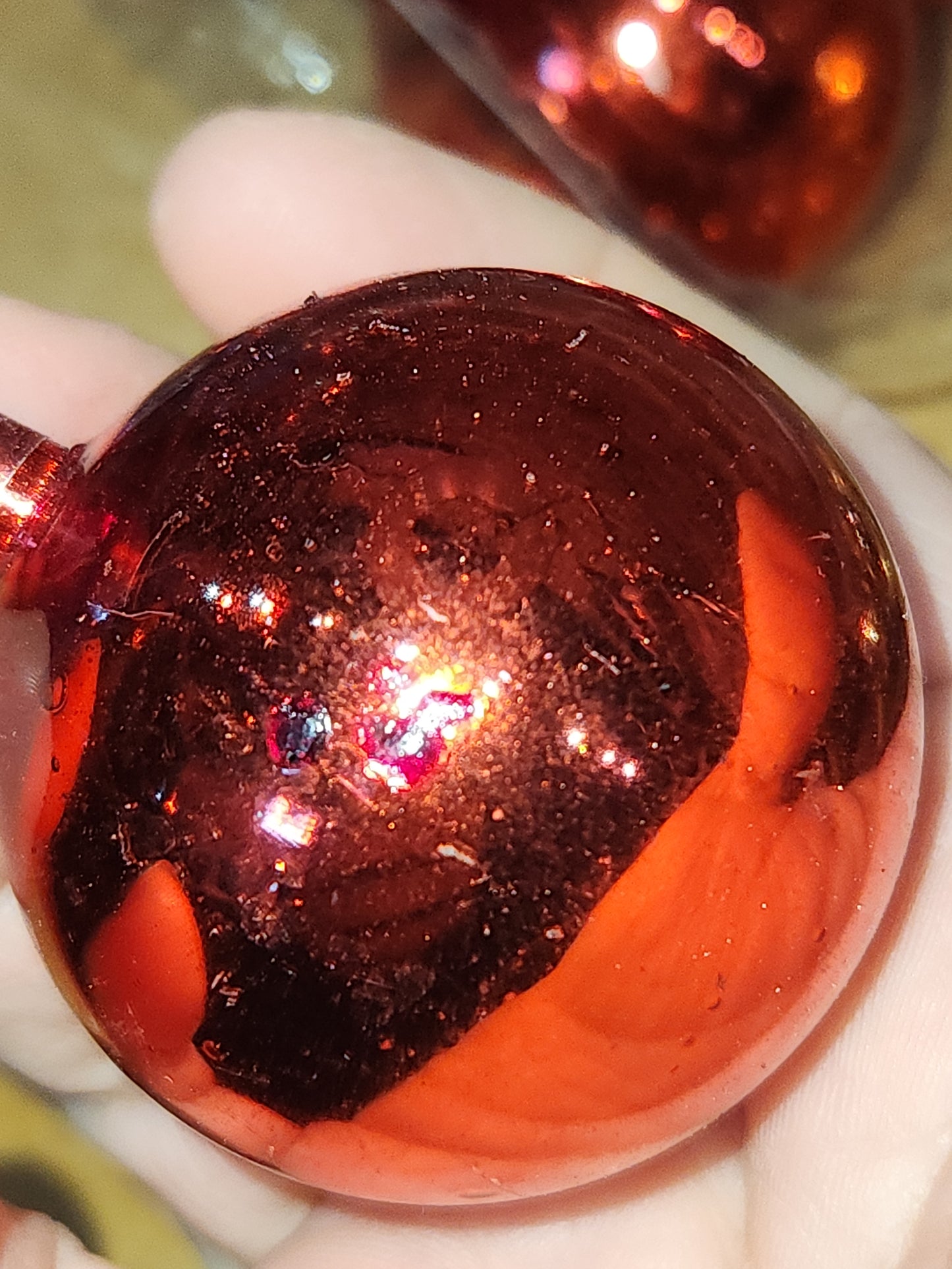 Vintage Mercury Glass Ball Ornament on Picks or Stems Red and Gold Nearly 2" Set of 7 mg5