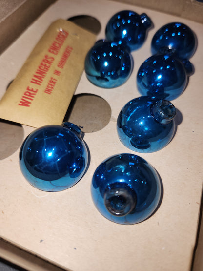 Vintage Shiny Brite Turqoise 1" Ornaments for Feather Tree PARTIAL BOX of 7. Unused bo70