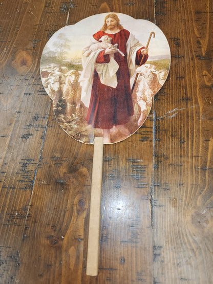 Vintage Advertising Fan Jesus and Lamb Steele Funeral Home Nebraska T.D.M Co. Red Oak Iowa fan8