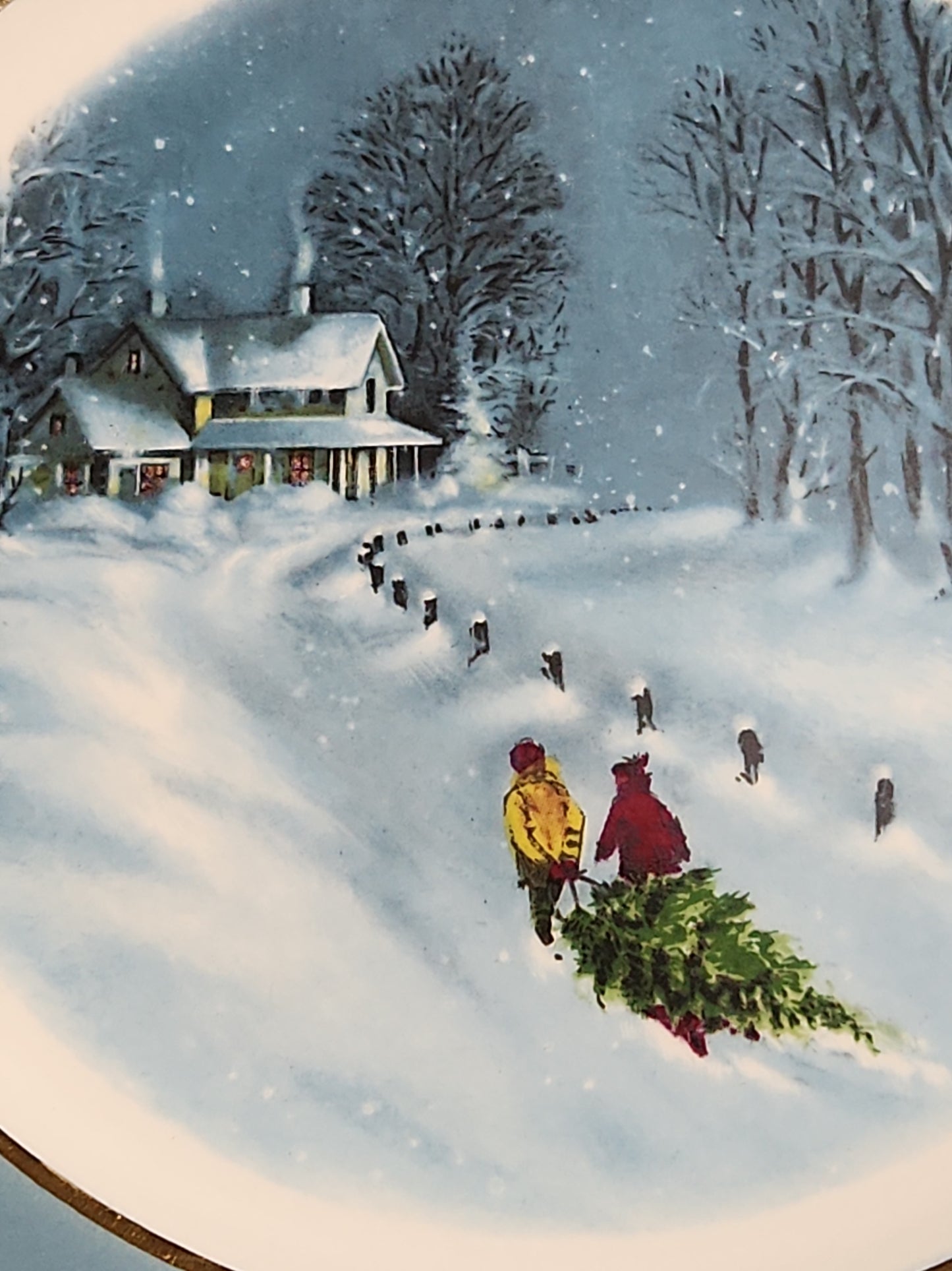 Vintage Avon Christmas 1976 Bringing Home the Tree Plate Original Box. Enoch Wedgewood England