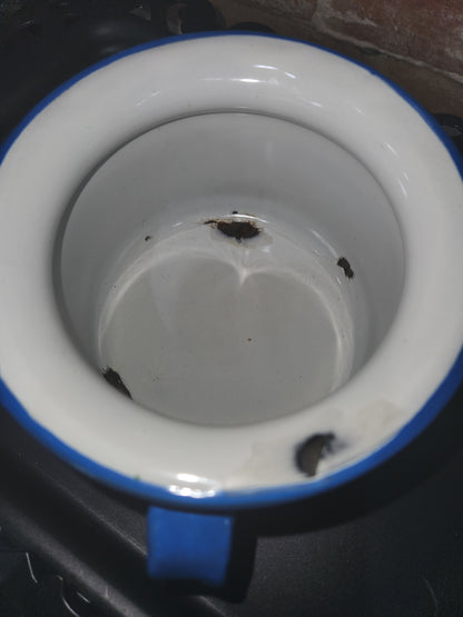 Antique enamel enamelware childrens chamber pot white with lighter blue trim enm8