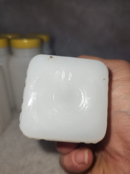 Vintage Milk Glass Spice jars Set Of 12 yellow lids mg78