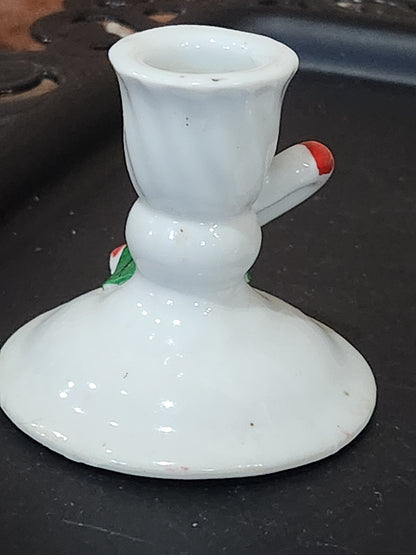 vintage ceramic candlesticks holders with candy canes. Ch3
