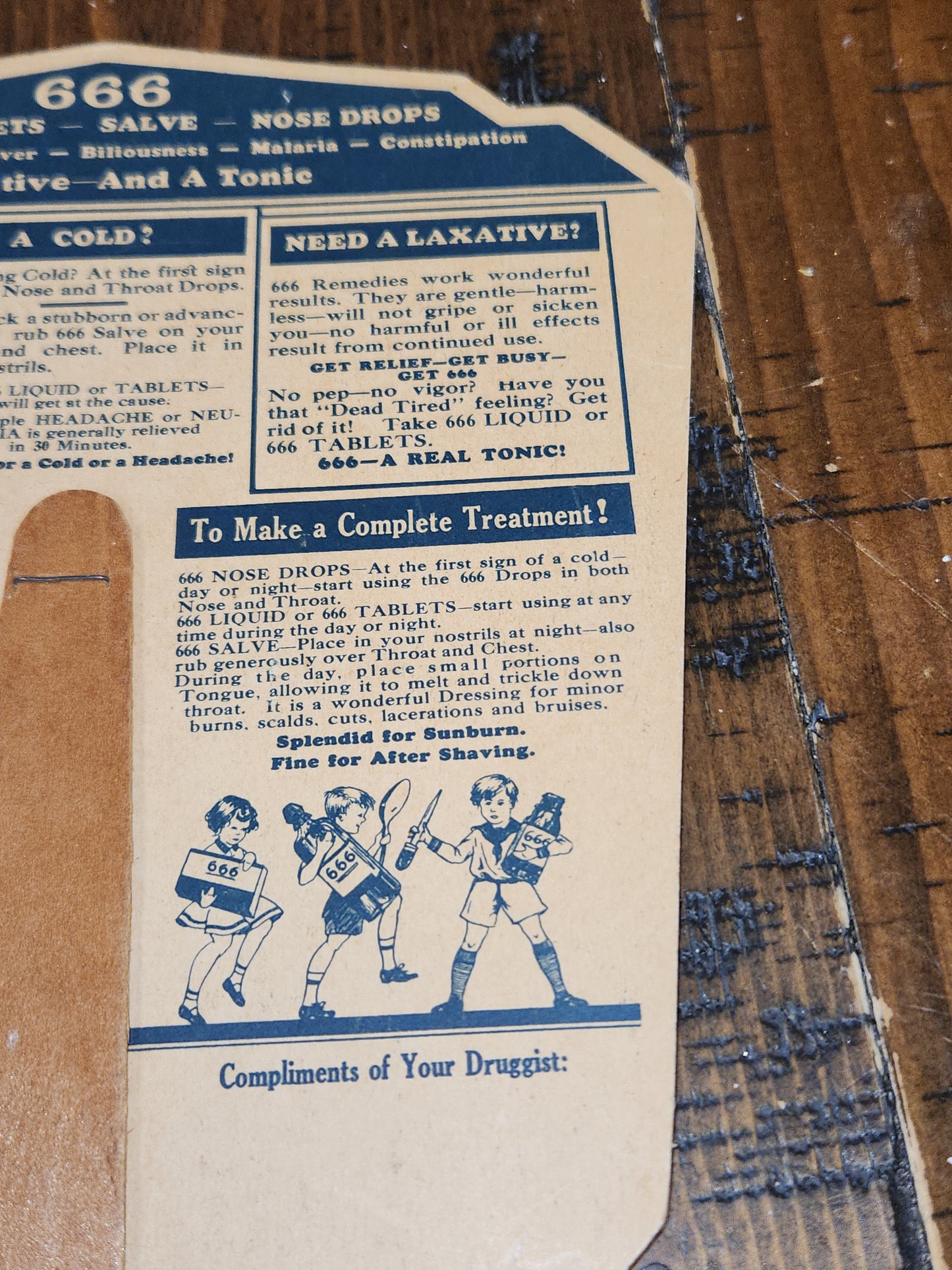 Vintage 666 Quartette Advertising Fan Medicine Liquid Salve Tablets Nose Drops Birds Baby fan12