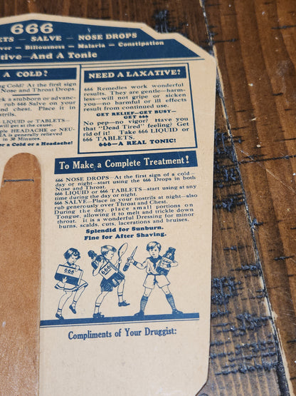 Vintage 666 Quartette Advertising Fan Medicine Liquid Salve Tablets Nose Drops Birds Baby fan12