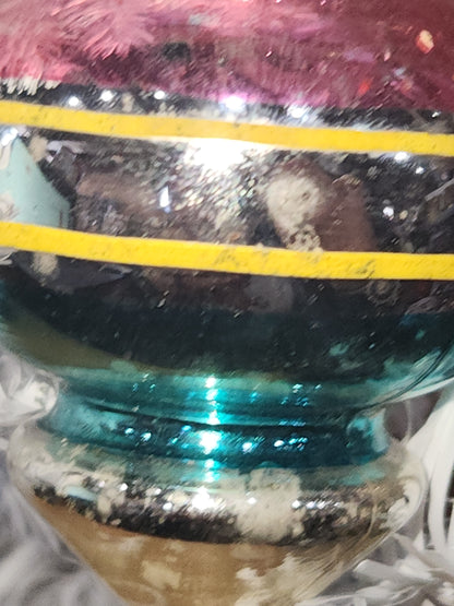 Vintage Premier Glass Christmas Ornament Lantern Silver Pink Teal Yellow vo24