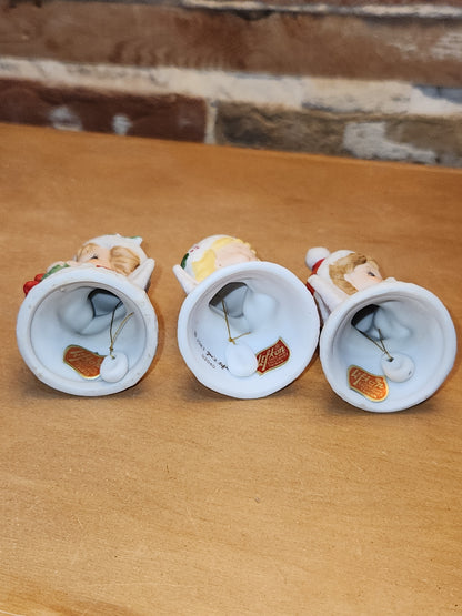 Vintage Lefton Petite Angel Girl Bell Figurines Set of 3. Praying Angel Signed.