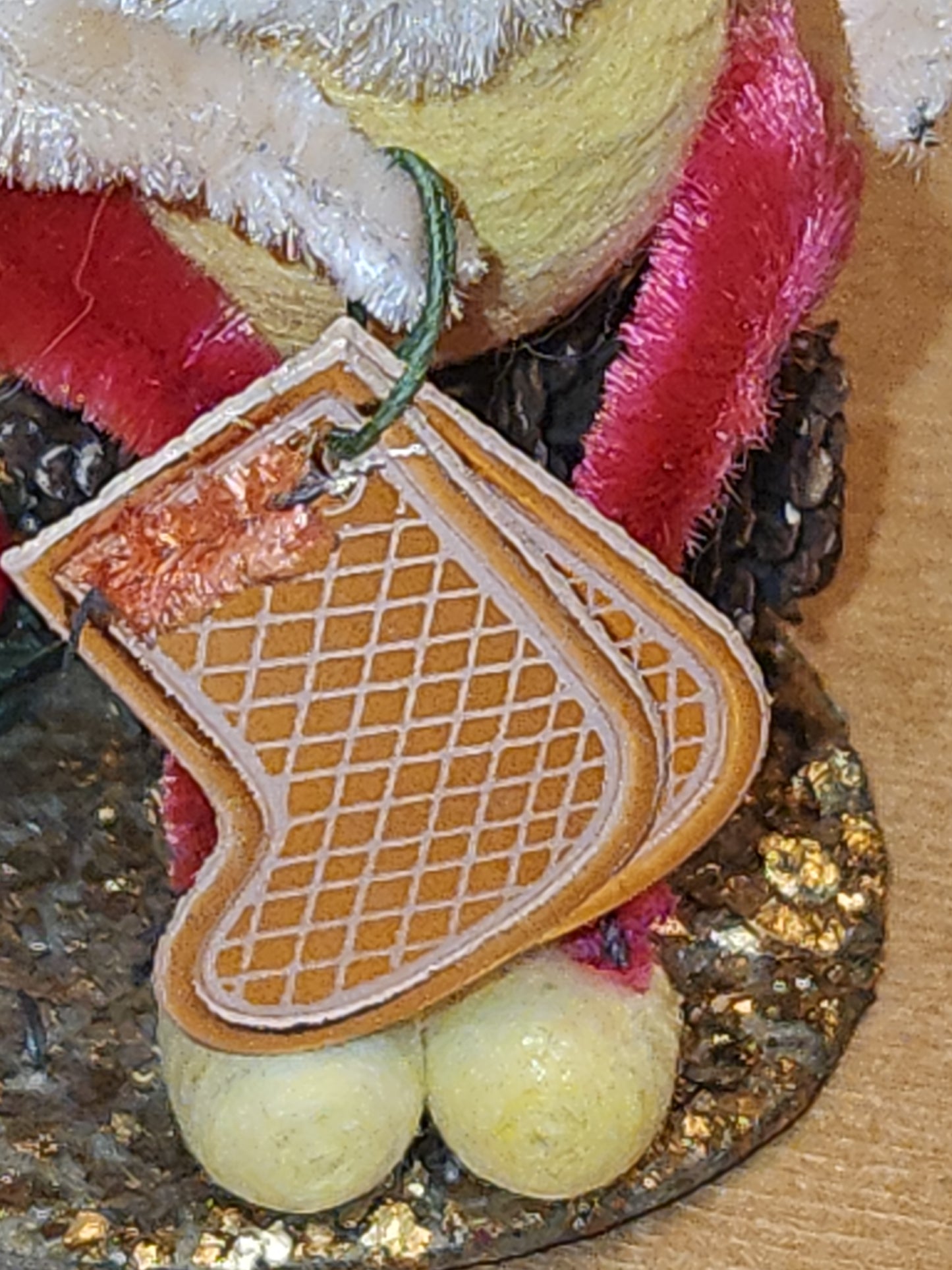 Vintage Spun Cotton Dwarf or Elf with Stockings Chinelle Pinecone and Mushroom Japan elf2