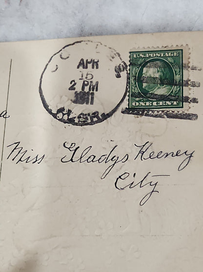 Vintage Embossed Easter Postcard Children Lamb Flower Best Easter Wishes Made in Germany pc12