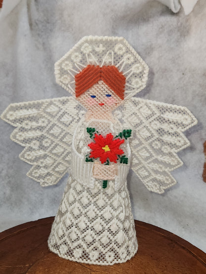 Vintage Handmade Canvas Angel Tree Topper Poinsettia ch787