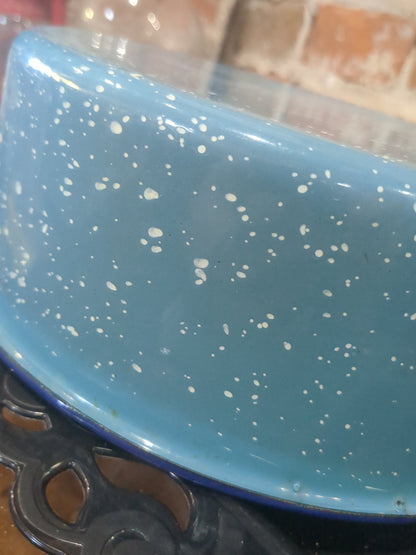 Vintage Enamelware Blue Speckled Pot Saucepan Roaster Base Farmhouse Graniteware ena65