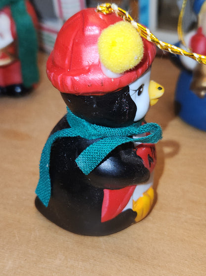 Vintage 3 Giftco Holly Bells and 1 BOA Ring-a-Lings Porcelain Bell Ornaments Set of 4