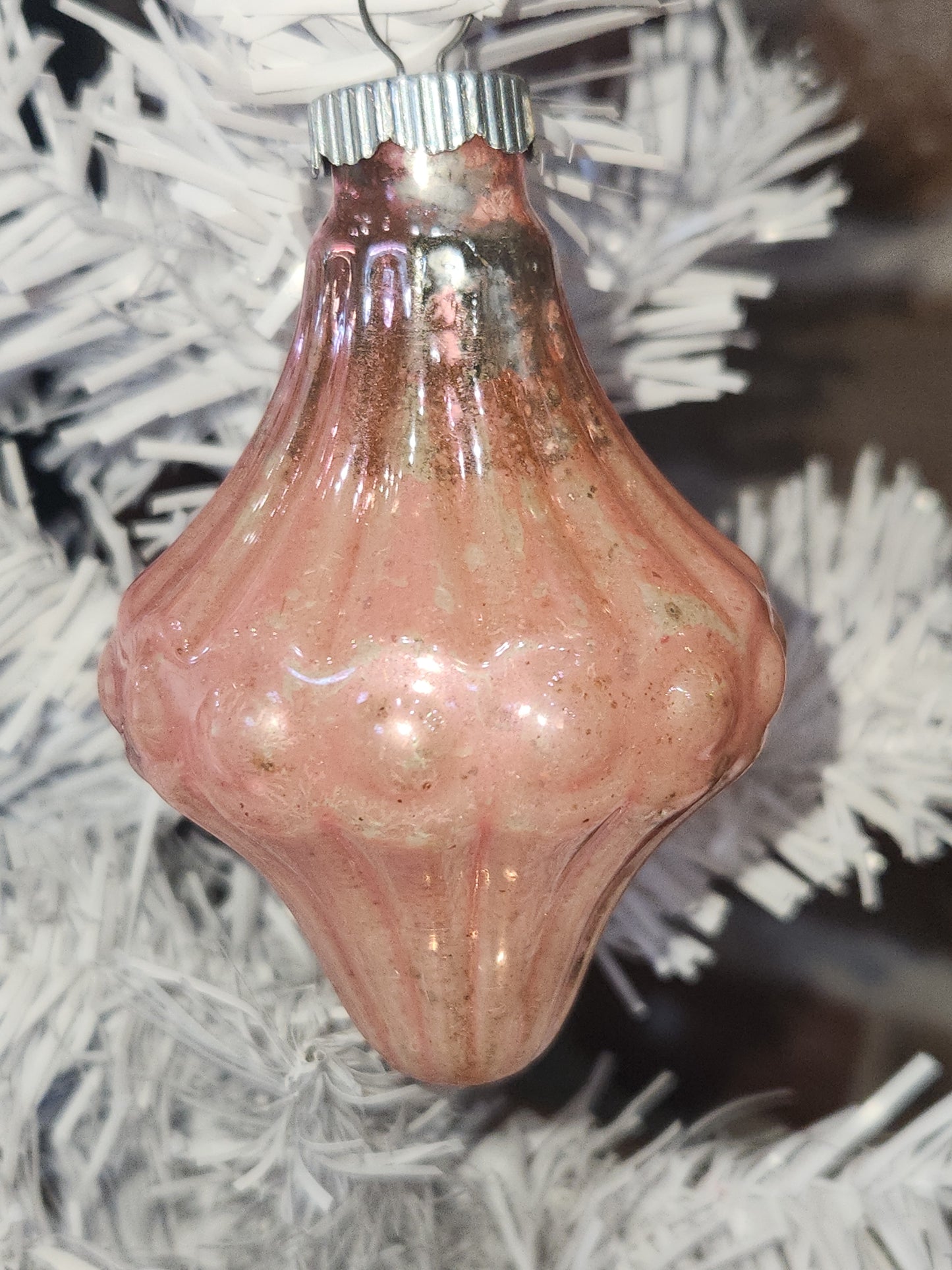 Vintage Glass Bumpy Lantern Chandelier Ornament Pink Christmas GLOWS o22