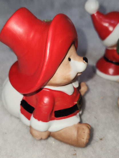 Vintage Homco Ceramic Christmas Bear Family #5600 Made in Taiwan