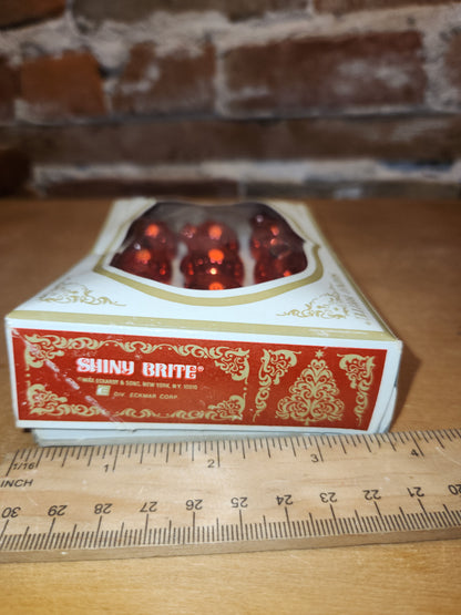 Box of Shiny Brite red ornaments .98" 1" 25mm box of 12 Box As Is No Hangers BO05