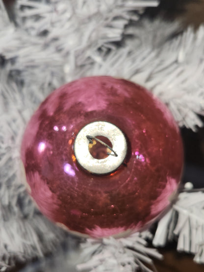 Vintage Shiny Brite Pink Christmas Ornament Stenciled Toy Bear Duck Toy Horse Clown Sailboat GLOWS vo26