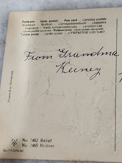 Vintage Embossed Easter Postcard Children Lamb Flower Best Easter Wishes Made in Germany pc12