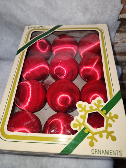 Vintage Pyramid 24 Red Silk Ornaments 2 boxes of 12
