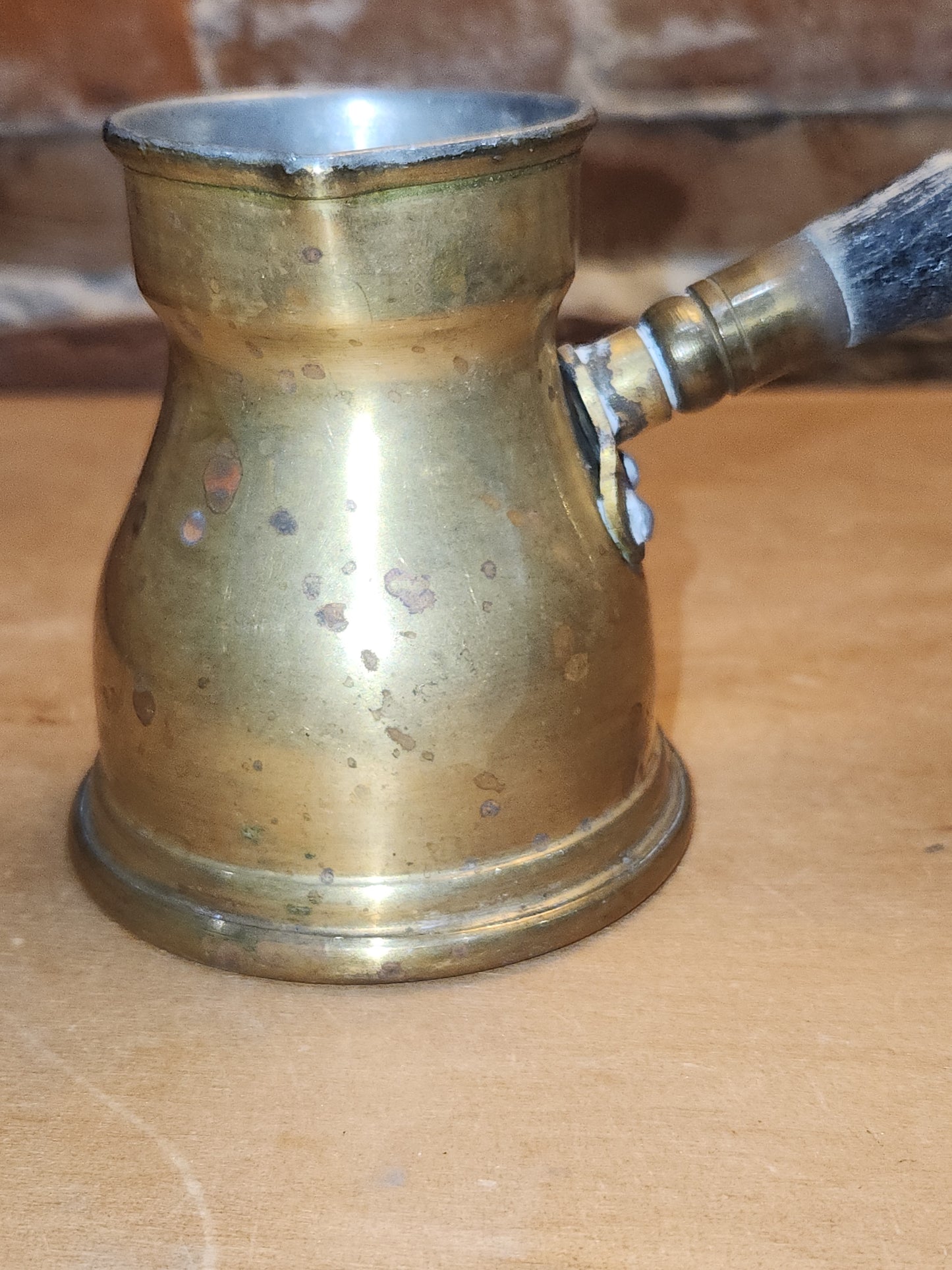 Vintage Antique Turkish Brass Tin Lined Cezve Coffee Pot Black Wooden Handle. Br11