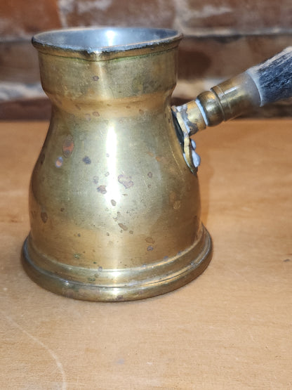 Vintage Antique Turkish Brass Tin Lined Cezve Coffee Pot Black Wooden Handle. Br11