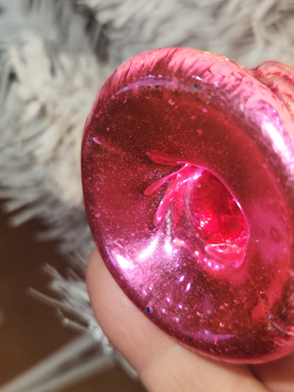 Vintage Antique Pinecone Hot Pink Bell Christmas Ornament Germany GLOWS vo2