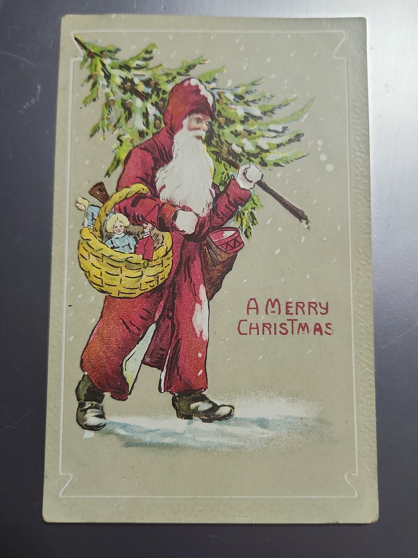 Antique Vintage Postcard A Merry Christmas St. Nicholas Santa Embossed printed in Saxony c1910