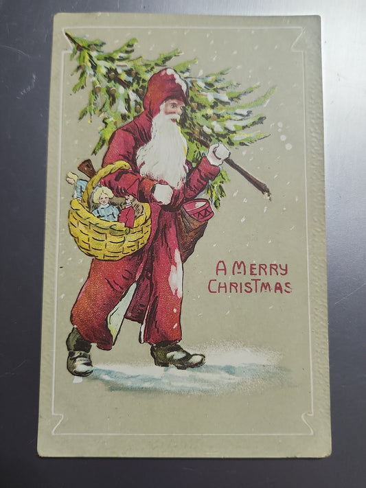 Antique Vintage Postcard A Merry Christmas St. Nicholas Santa Embossed printed in Saxony c1910