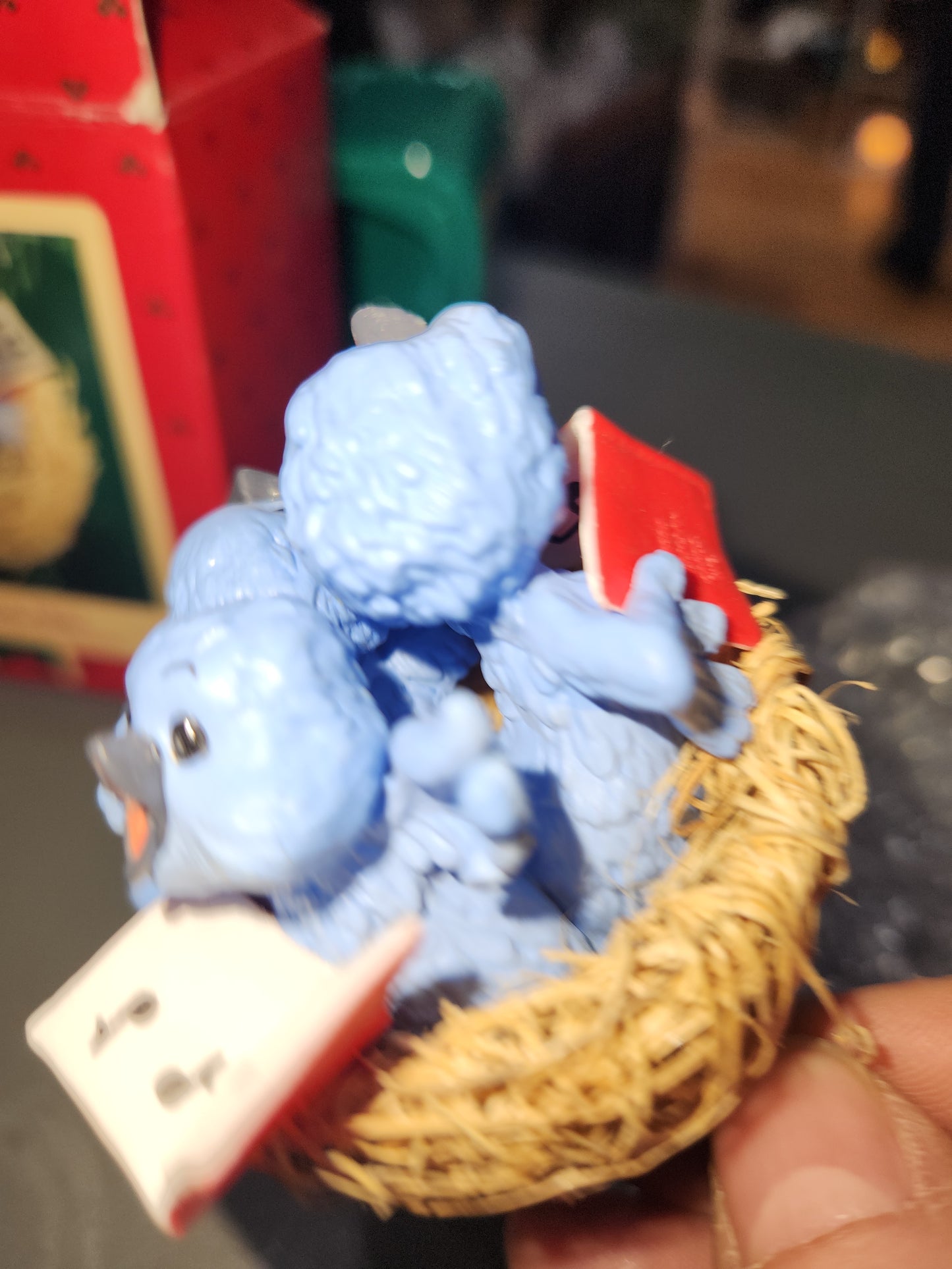 Three Vintage Hallmark Keepsake Ornaments 1986 Treetop Trio  1993 Peep Inside Birdhouse  1992 Egg Nog Nest