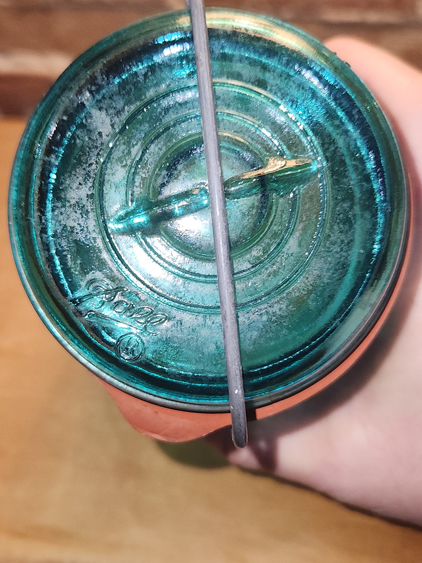 Vintage Ball Ideal Green Blue Teal Jar Bicentennial Eagle Wire Seal jar2